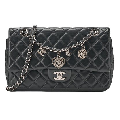 CHANEL Lambskin Matelasse Valentine's Day Single Flap Chain Shoulder Black Silver-Tone Hardware, Pre-Owned