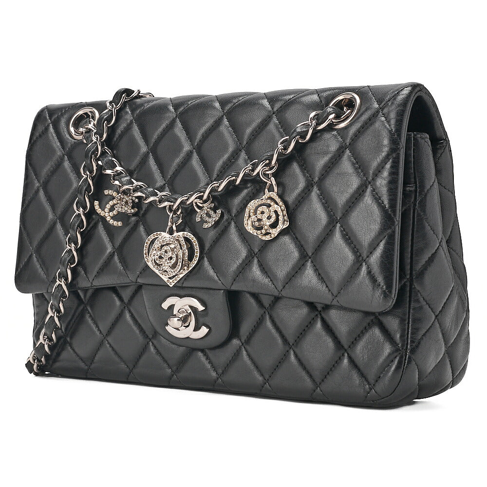 CHANEL Lambskin Matelasse Valentine's Day Single Flap Chain Shoulder Black Silver-Tone Hardware, Pre-Owned