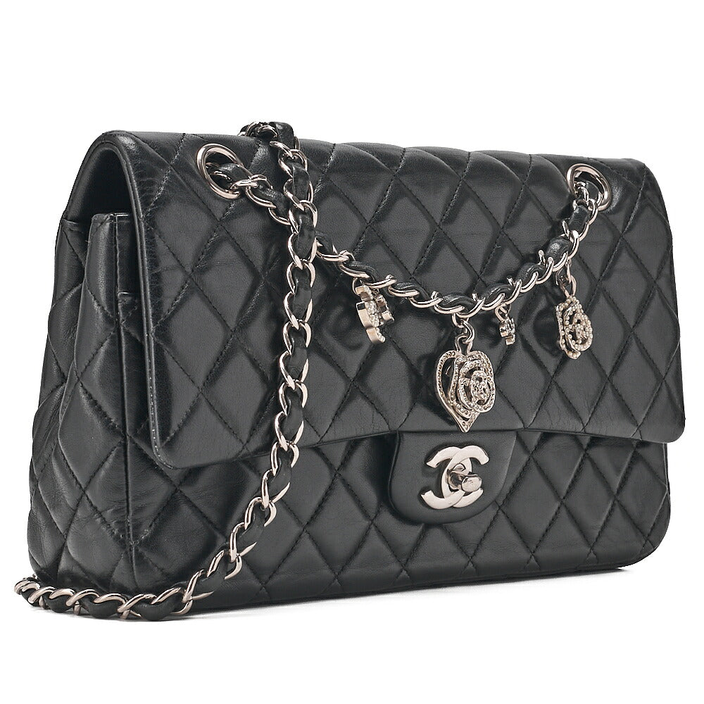 CHANEL Lambskin Matelasse Valentine's Day Single Flap Chain Shoulder Black Silver-Tone Hardware, Pre-Owned