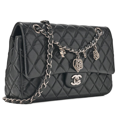 CHANEL Lambskin Matelasse Valentine's Day Single Flap Chain Shoulder Black Silver-Tone Hardware, Pre-Owned