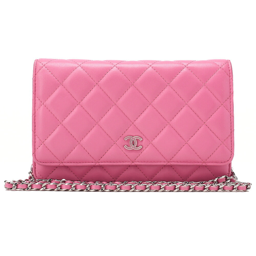 CHANEL Matelasse Chain Wallet Lambskin Pink Silver-Tone Hardware, Pre-Owned