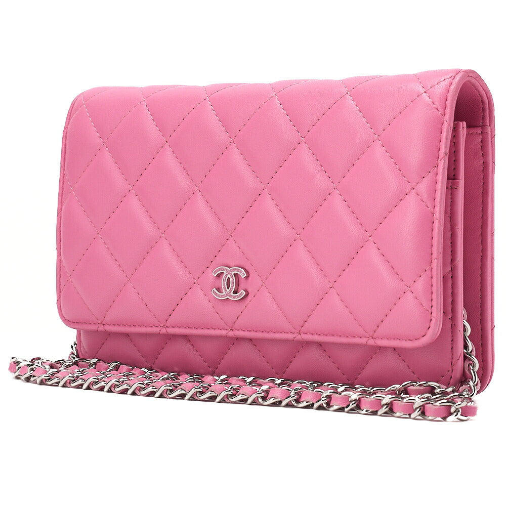CHANEL Matelasse Chain Wallet Lambskin Pink Silver-Tone Hardware, Pre-Owned