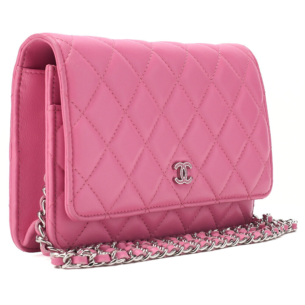 CHANEL Matelasse Chain Wallet Lambskin Pink Silver-Tone Hardware, Pre-Owned