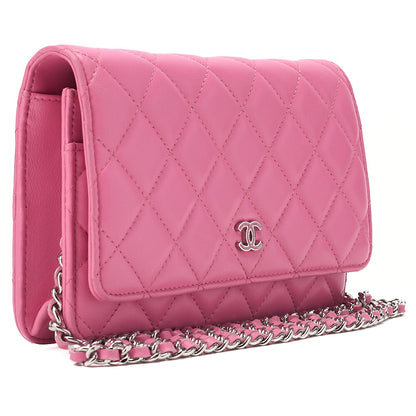 CHANEL Matelasse Chain Wallet Lambskin Pink Silver-Tone Hardware, Pre-Owned