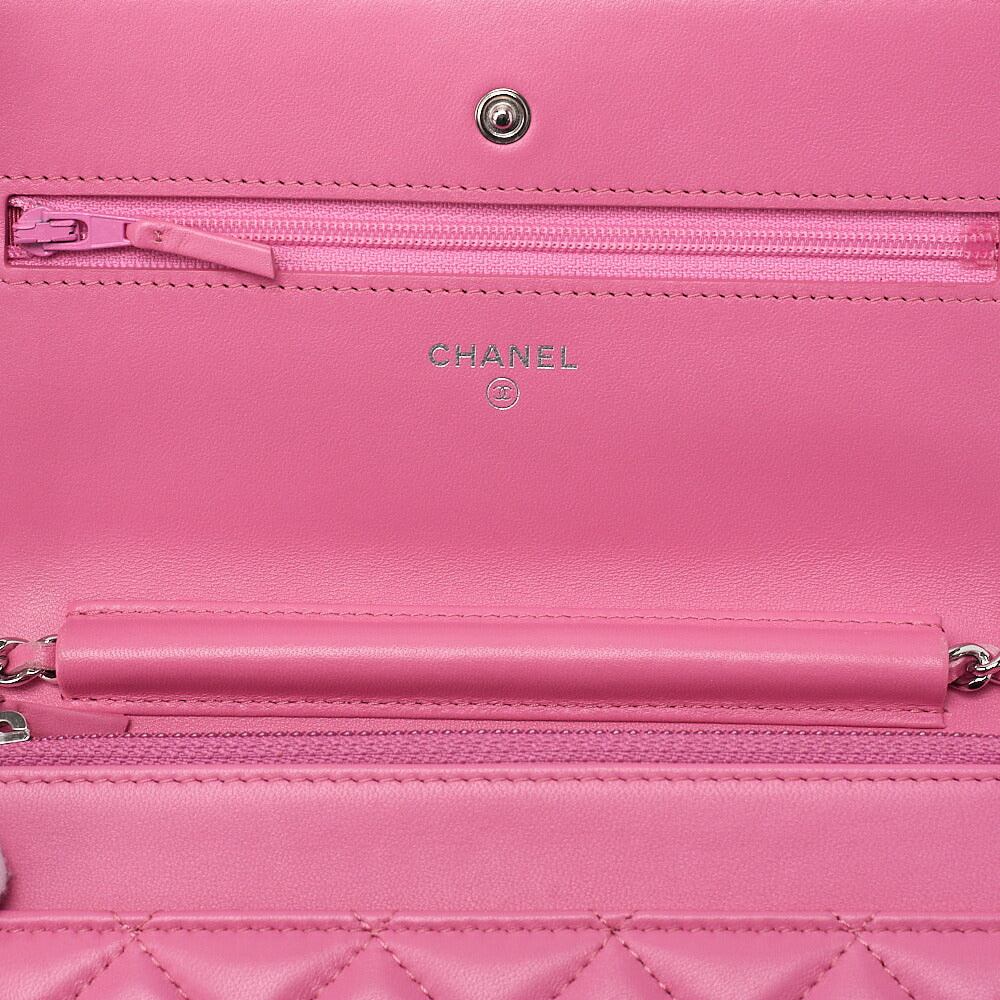 CHANEL Matelasse Chain Wallet Lambskin Pink Silver-Tone Hardware, Pre-Owned