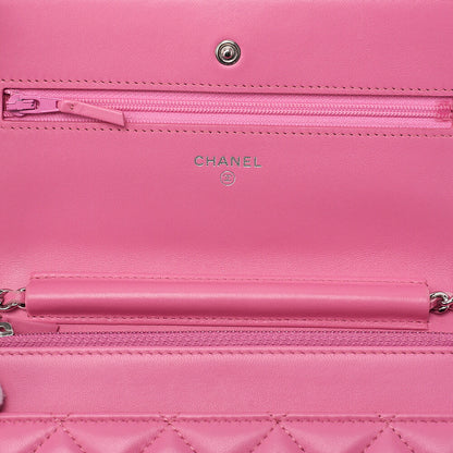 CHANEL Matelasse Chain Wallet Lambskin Pink Silver-Tone Hardware, Pre-Owned