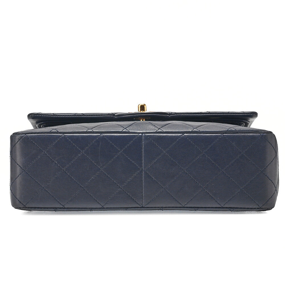 CHANEL Chain Shoulder Matelasse Double Flap 25cm Square Lambskin Navy Gold-Tone Hardware, Pre-Owned