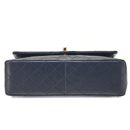 CHANEL Chain Shoulder Matelasse Double Flap 25cm Square Lambskin Navy Gold-Tone Hardware, Pre-Owned