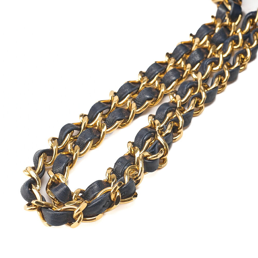CHANEL Chain Shoulder Matelasse Double Flap 25cm Square Lambskin Navy Gold-Tone Hardware, Pre-Owned
