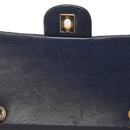 CHANEL Chain Shoulder Matelasse Double Flap 25cm Square Lambskin Navy Gold-Tone Hardware, Pre-Owned