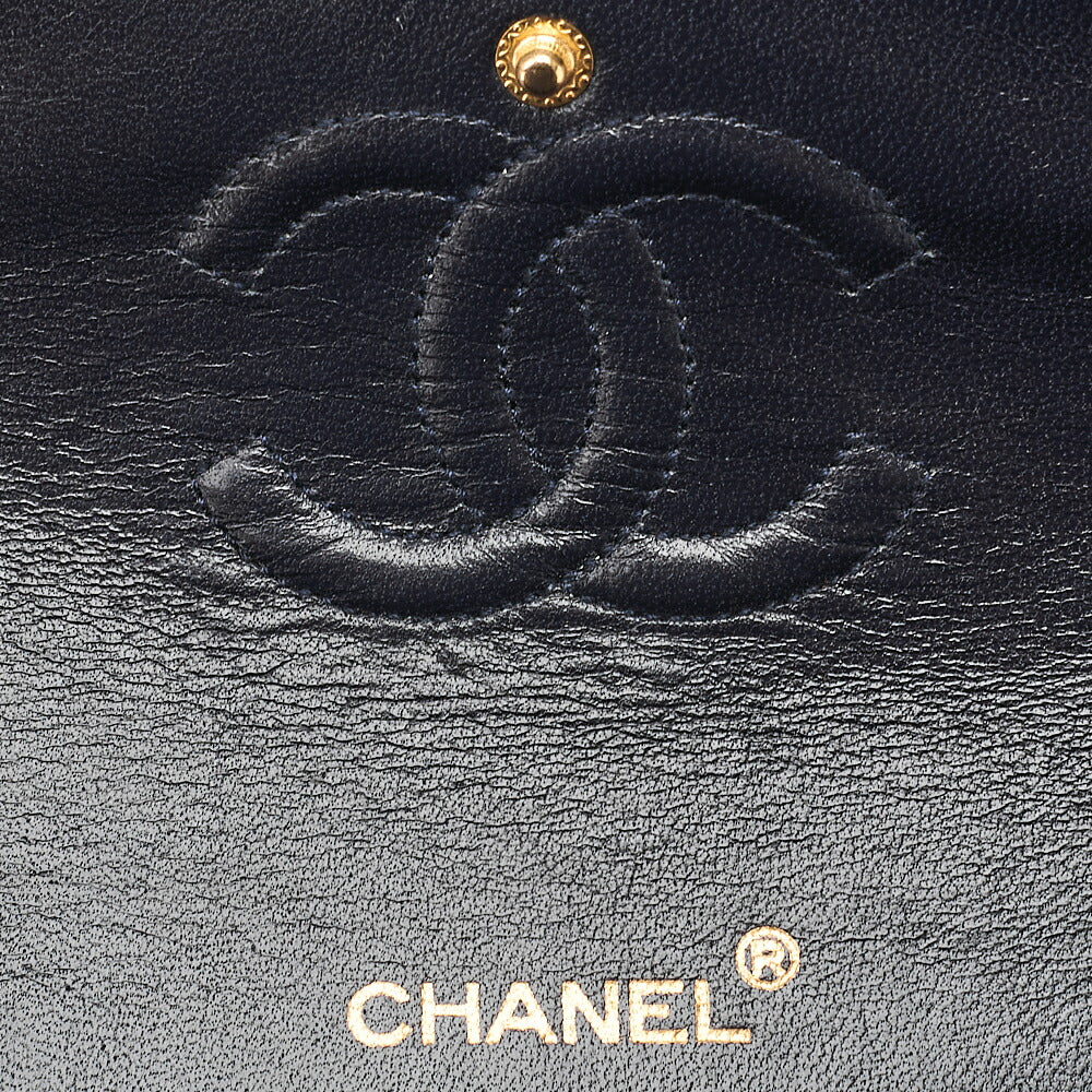 CHANEL Chain Shoulder Matelasse Double Flap 25cm Square Lambskin Navy Gold-Tone Hardware, Pre-Owned