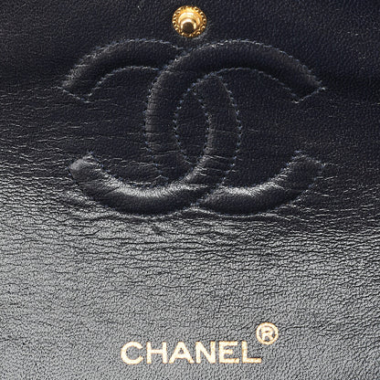 CHANEL Chain Shoulder Matelasse Double Flap 25cm Square Lambskin Navy Gold-Tone Hardware, Pre-Owned