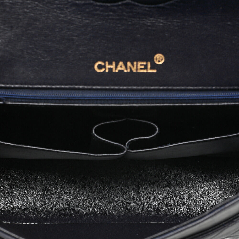 CHANEL Chain Shoulder Matelasse Double Flap 25cm Square Lambskin Navy Gold-Tone Hardware, Pre-Owned