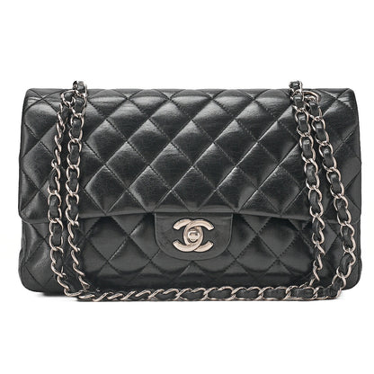 CHANEL Chain Shoulder Bag Matelasse Double Flap 25cm Lambskin Black Silver -Tone Hardware, Pre-Owned