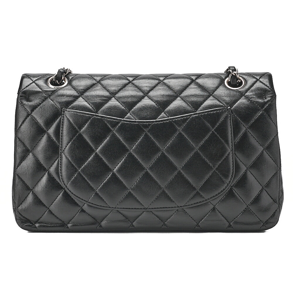 CHANEL Chain Shoulder Bag Matelasse Double Flap 25cm Lambskin Black Silver -Tone Hardware, Pre-Owned