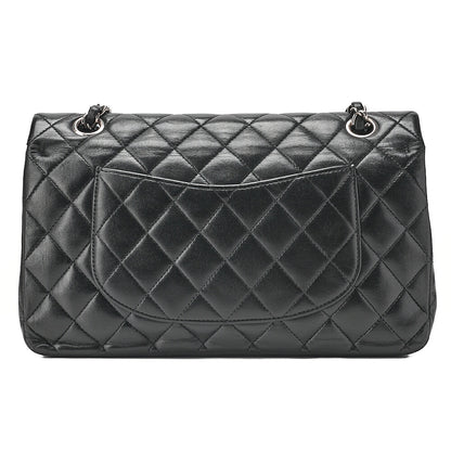 CHANEL Chain Shoulder Bag Matelasse Double Flap 25cm Lambskin Black Silver -Tone Hardware, Pre-Owned