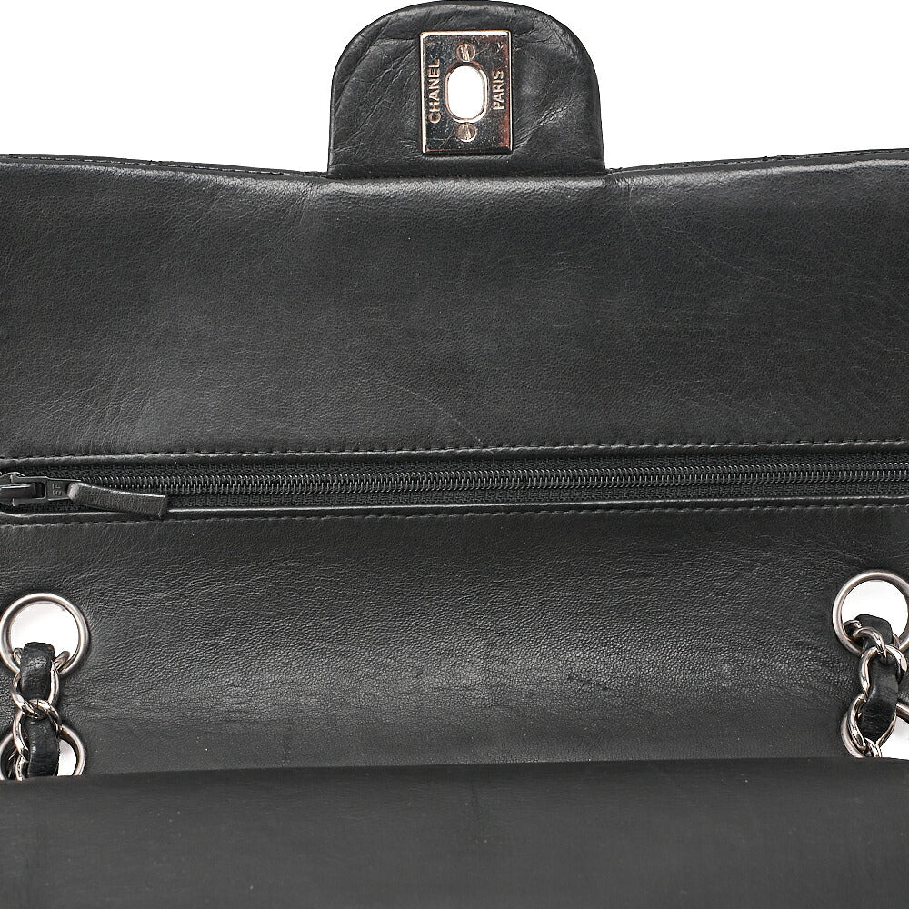 CHANEL Chain Shoulder Bag Matelasse Double Flap 25cm Lambskin Black Silver -Tone Hardware, Pre-Owned