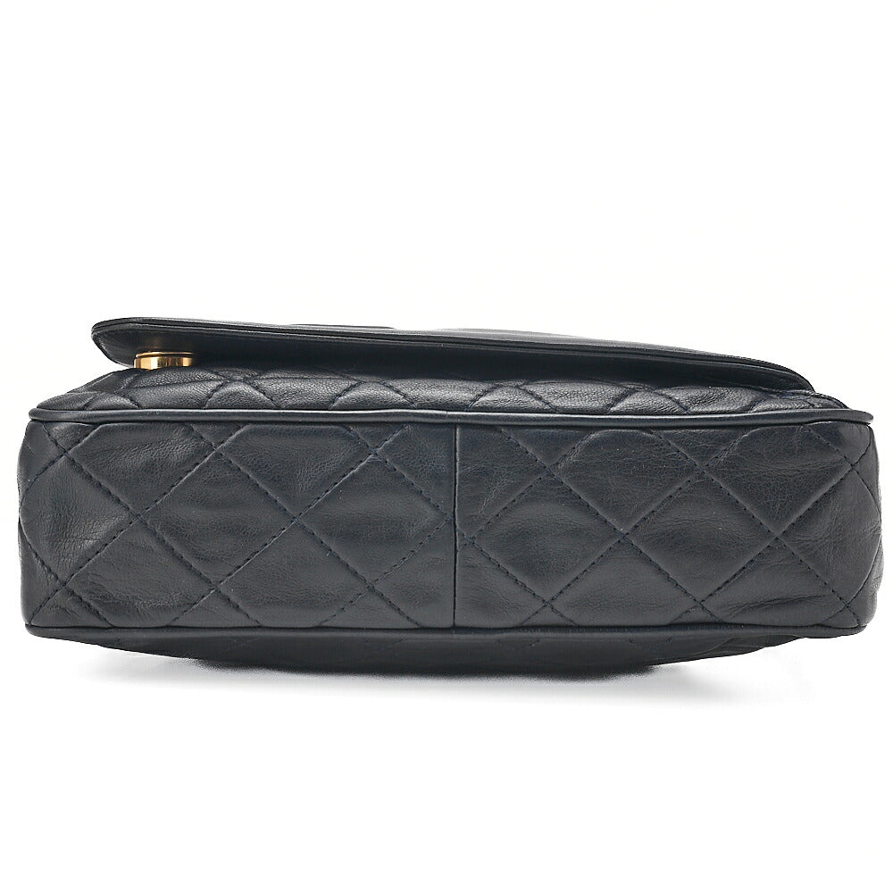 CHANEL Lambskin Matelasse Coco Mark Outside Flap with Fringe Chain Shoulder Navy Gold-Tone Hardware, Pre-Owned