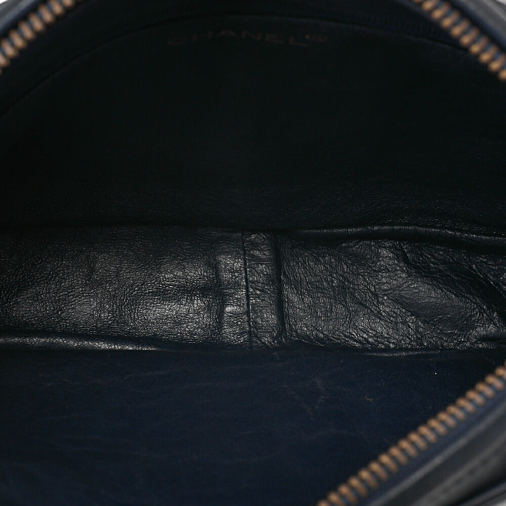 CHANEL Lambskin Matelasse Coco Mark Outside Flap with Fringe Chain Shoulder Navy Gold-Tone Hardware, Pre-Owned