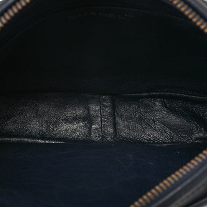 CHANEL Lambskin Matelasse Coco Mark Outside Flap with Fringe Chain Shoulder Navy Gold-Tone Hardware, Pre-Owned