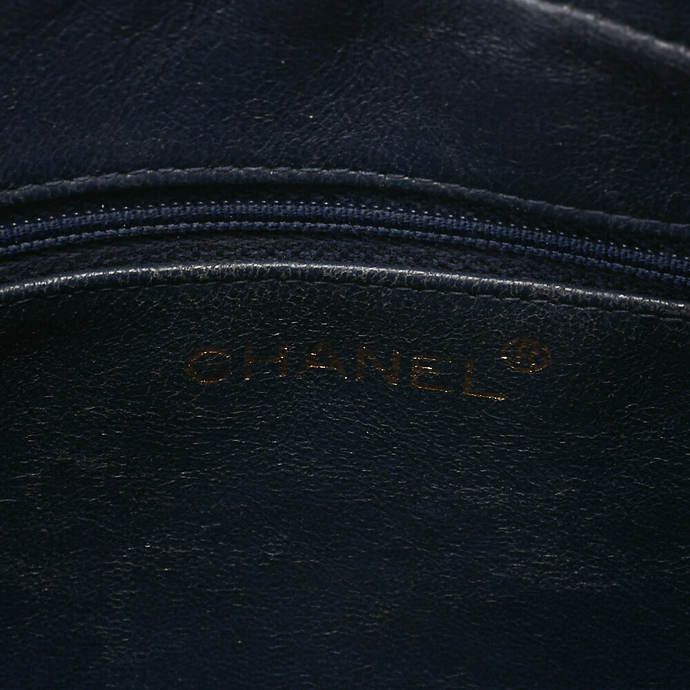 CHANEL Lambskin Matelasse Coco Mark Outside Flap with Fringe Chain Shoulder Navy Gold-Tone Hardware, Pre-Owned