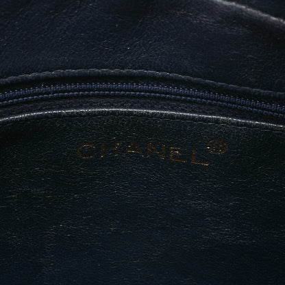 CHANEL Lambskin Matelasse Coco Mark Outside Flap with Fringe Chain Shoulder Navy Gold-Tone Hardware, Pre-Owned