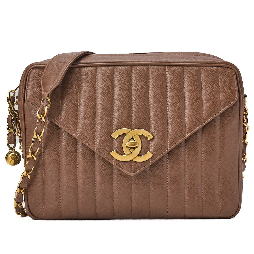 CHANEL Mademoiselle DecaCoco Turn Lock Caviar Skin Chain Shoulder Bag with Ball Charm Brown Gold-Tone Hardware, Pre-Owned