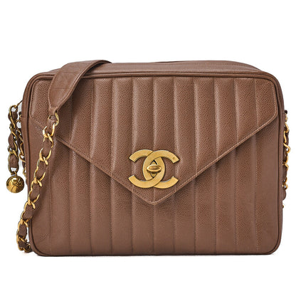 CHANEL Mademoiselle DecaCoco Turn Lock Caviar Skin Chain Shoulder Bag with Ball Charm Brown Gold-Tone Hardware, Pre-Owned