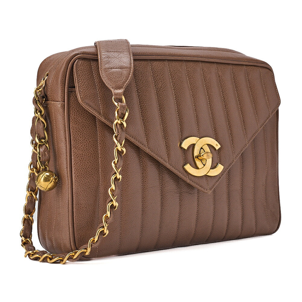 CHANEL Mademoiselle DecaCoco Turn Lock Caviar Skin Chain Shoulder Bag with Ball Charm Brown Gold-Tone Hardware, Pre-Owned
