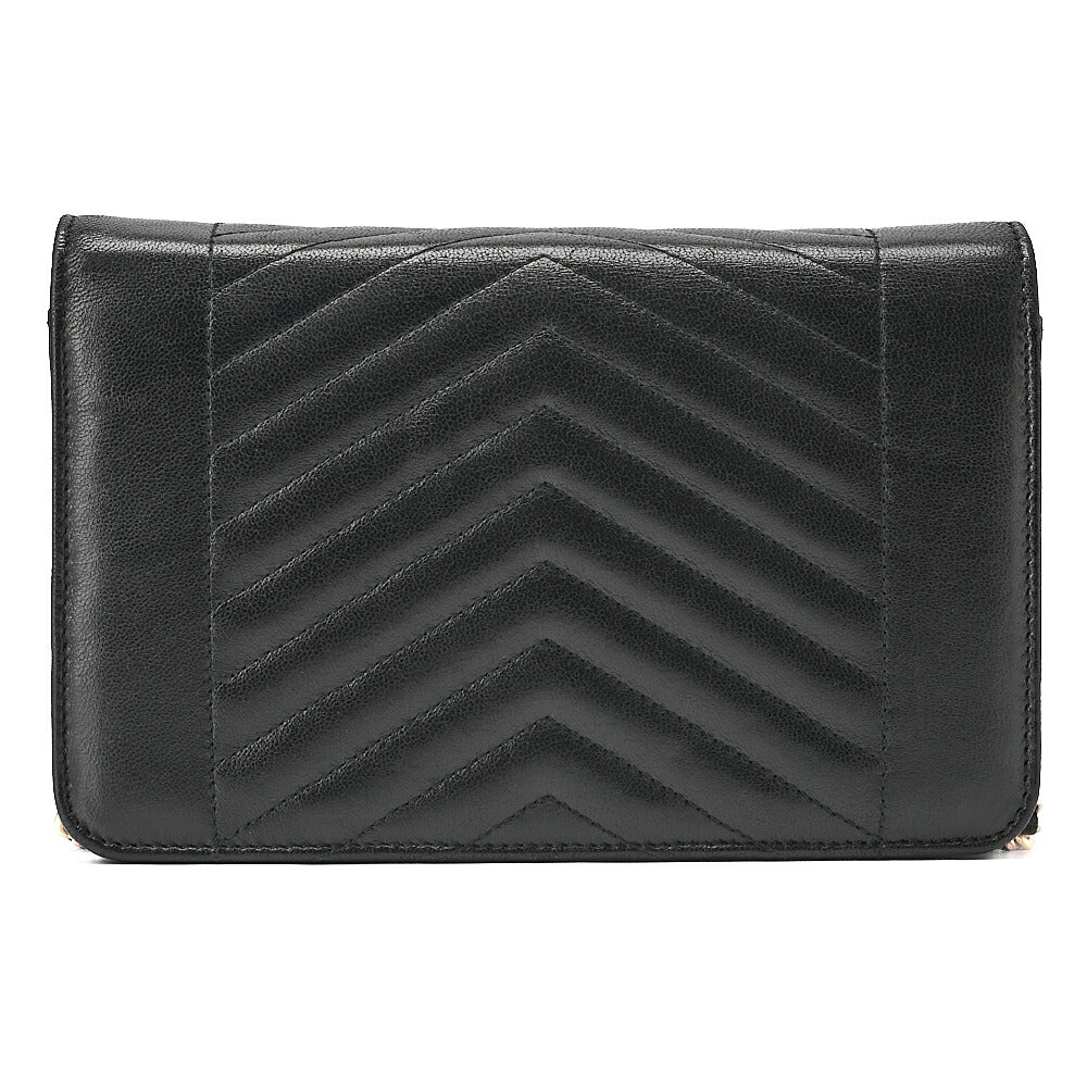 CHANEL Lambskin V-Stitch Turn Lock Chain Wallet Black Gold-Tone Hardware, Pre-Owned