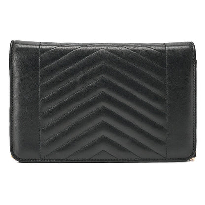 CHANEL Lambskin V-Stitch Turn Lock Chain Wallet Black Gold-Tone Hardware, Pre-Owned