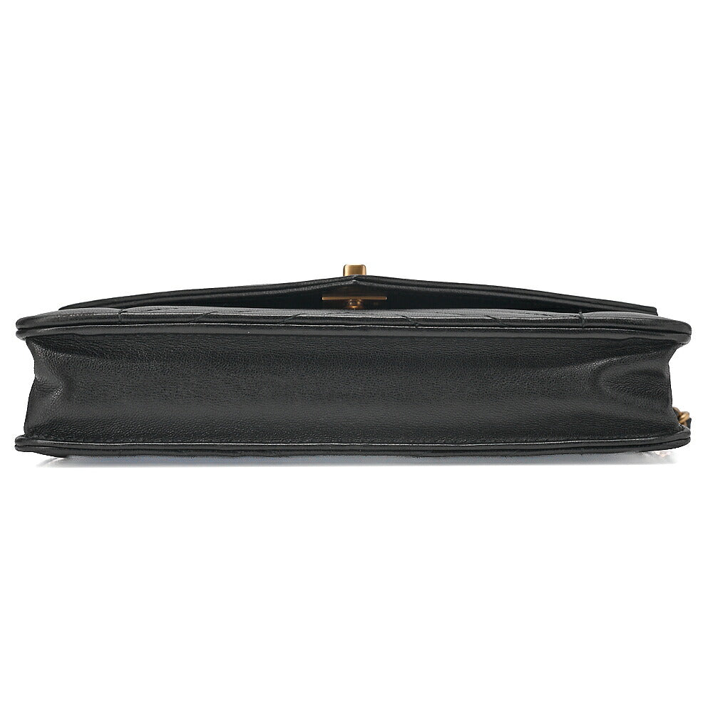 CHANEL Lambskin V-Stitch Turn Lock Chain Wallet Black Gold-Tone Hardware, Pre-Owned