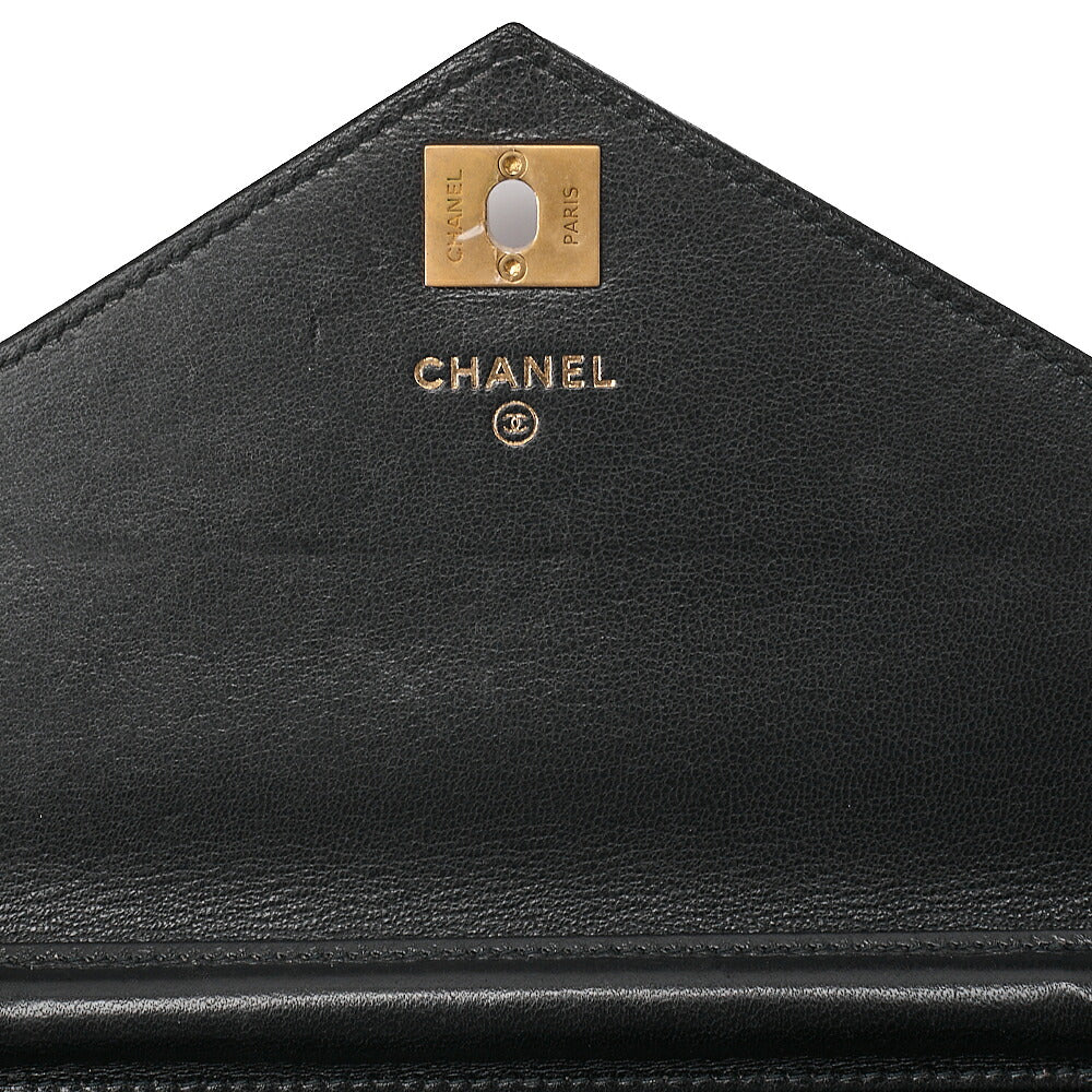 CHANEL Lambskin V-Stitch Turn Lock Chain Wallet Black Gold-Tone Hardware, Pre-Owned
