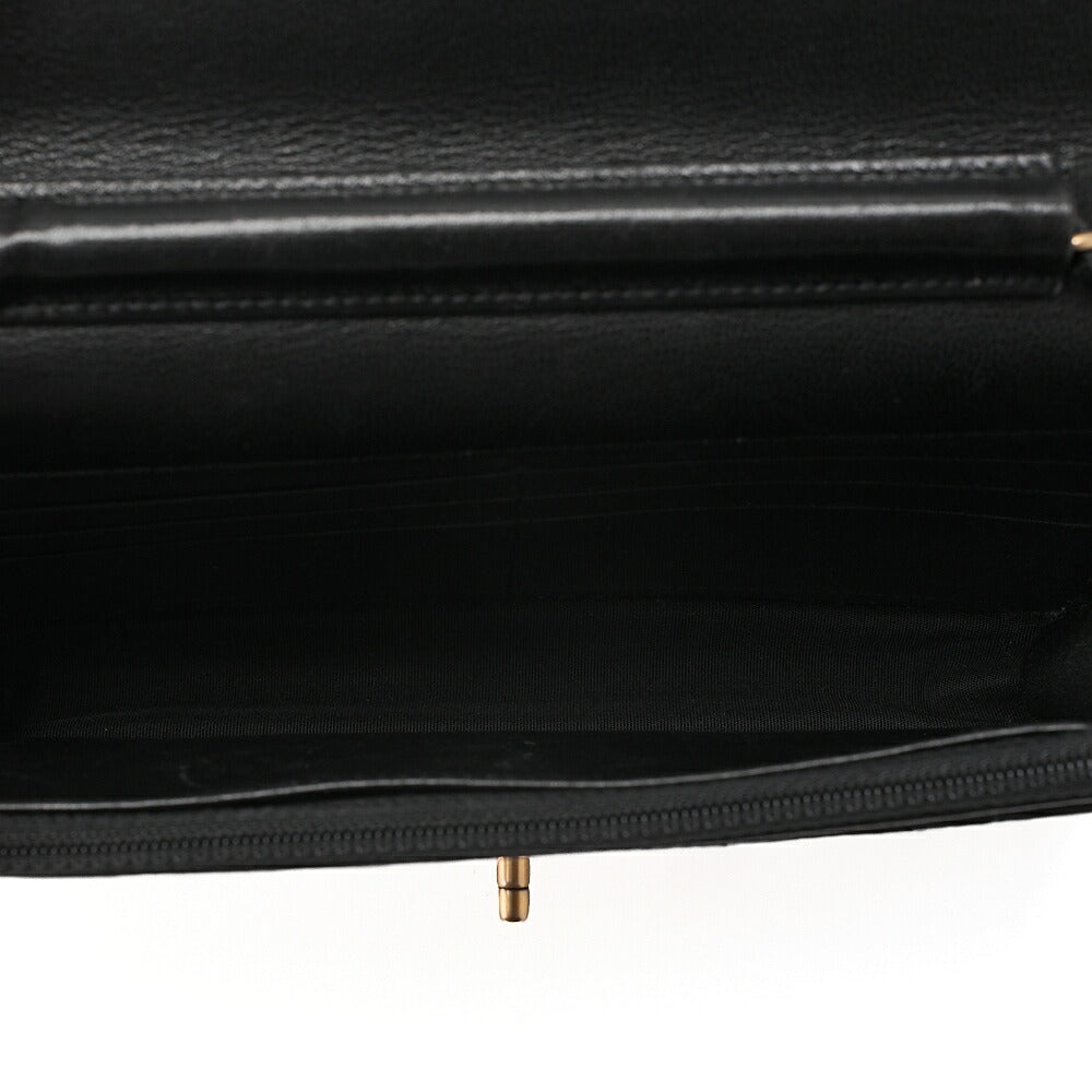 CHANEL Lambskin V-Stitch Turn Lock Chain Wallet Black Gold-Tone Hardware, Pre-Owned