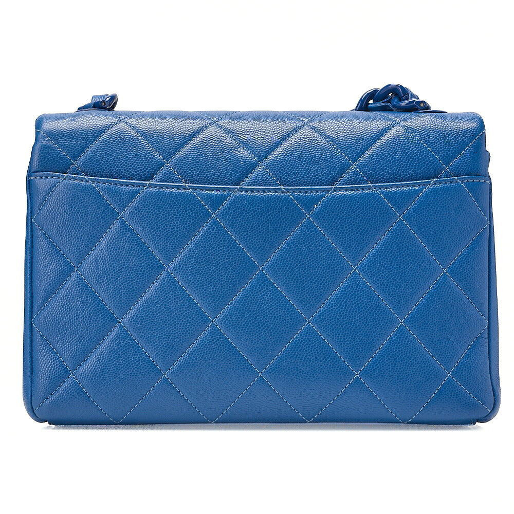 CHANEL Chanel Caviar Skin Turn Lock Single Flap Plastic Chain Shoulder Blue Silver-Tone Hardware, Pre-Owned
