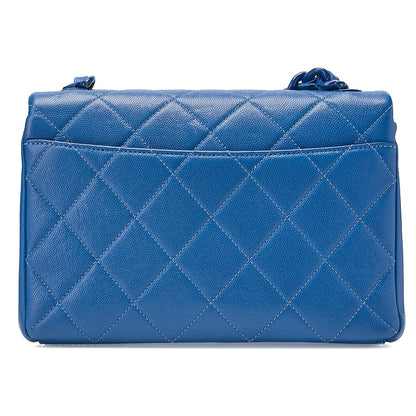 CHANEL Chanel Caviar Skin Turn Lock Single Flap Plastic Chain Shoulder Blue Silver-Tone Hardware, Pre-Owned