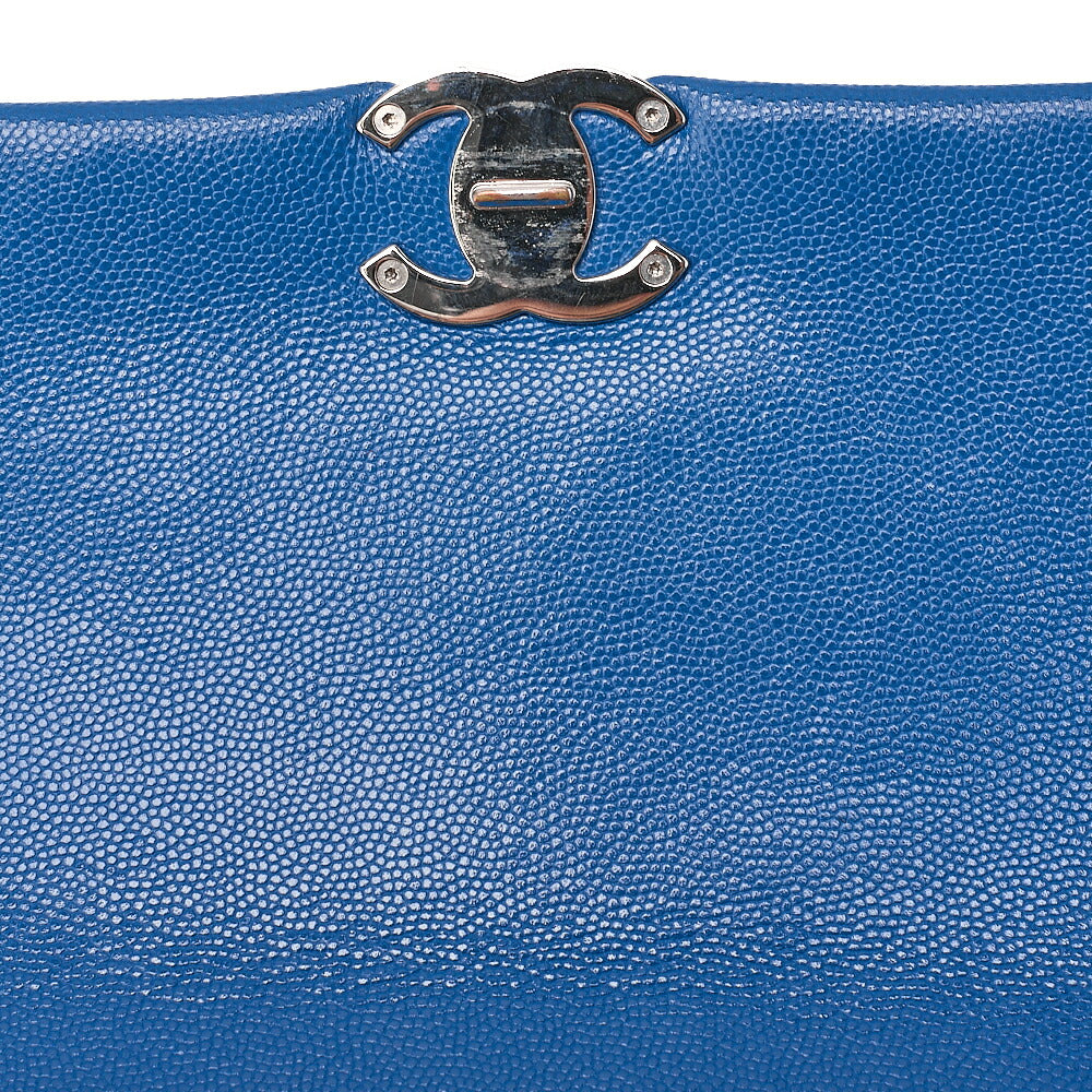 CHANEL Chanel Caviar Skin Turn Lock Single Flap Plastic Chain Shoulder Blue Silver-Tone Hardware, Pre-Owned