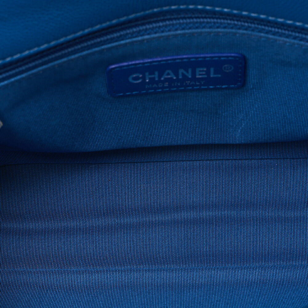 CHANEL Chanel Caviar Skin Turn Lock Single Flap Plastic Chain Shoulder Blue Silver-Tone Hardware, Pre-Owned