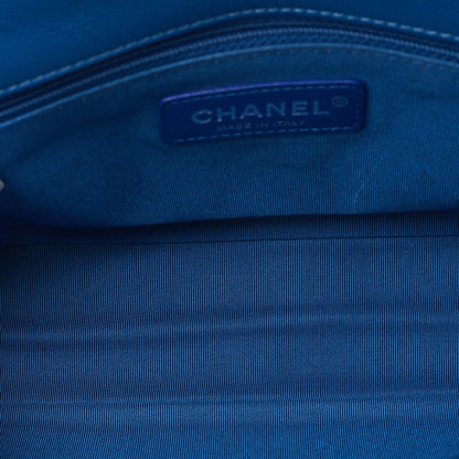 CHANEL Chanel Caviar Skin Turn Lock Single Flap Plastic Chain Shoulder Blue Silver-Tone Hardware, Pre-Owned