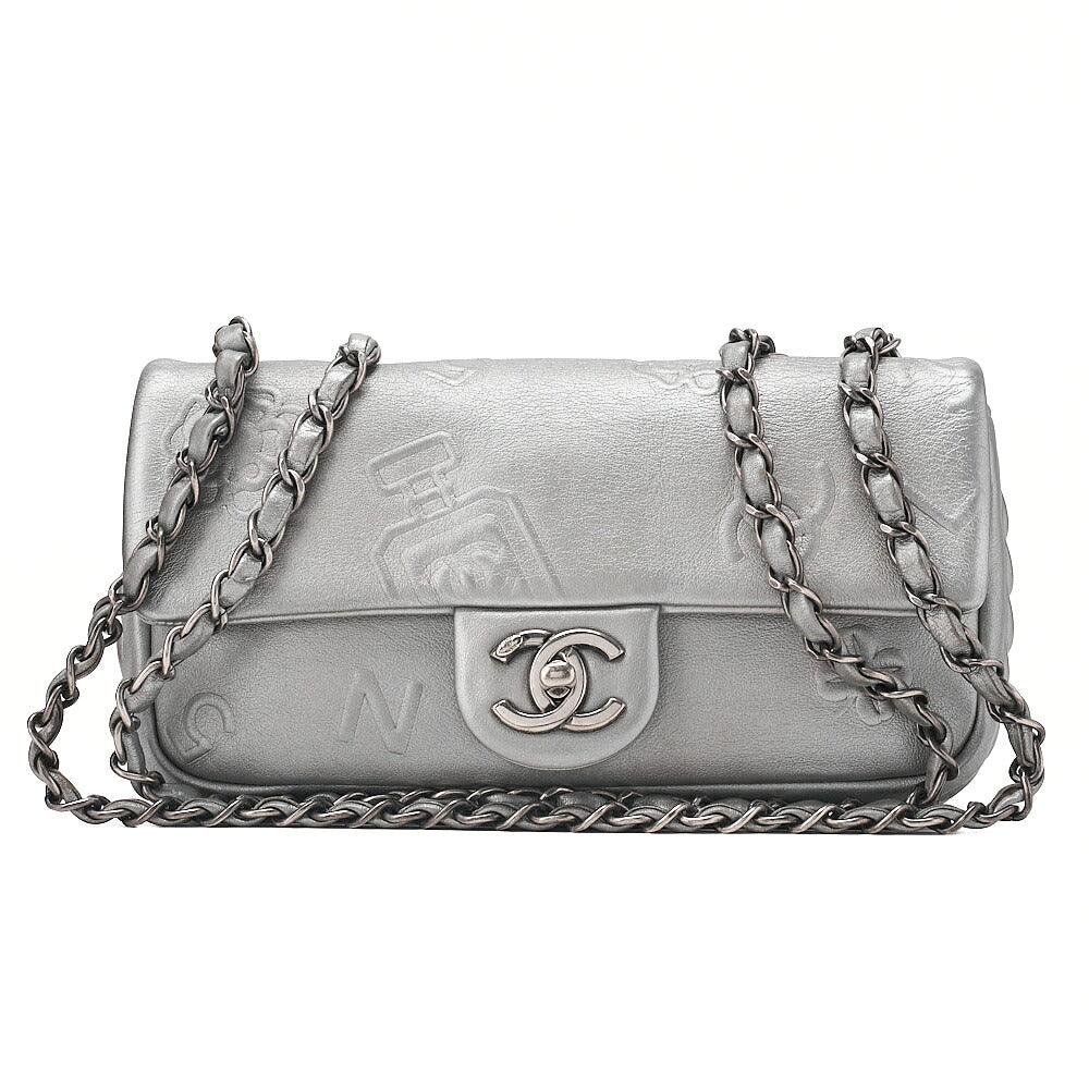 CHANEL Lambskin Iconline Turn Lock Single Flap Chain Shoulder Silver Silver-Tone Hardware, Pre-Owned