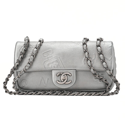CHANEL Lambskin Iconline Turn Lock Single Flap Chain Shoulder Silver Silver-Tone Hardware, Pre-Owned