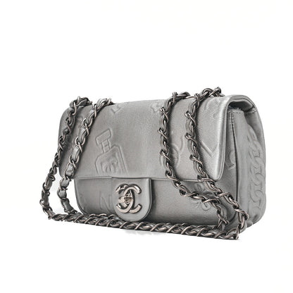 CHANEL Lambskin Iconline Turn Lock Single Flap Chain Shoulder Silver Silver-Tone Hardware, Pre-Owned