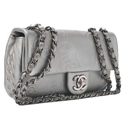 CHANEL Lambskin Iconline Turn Lock Single Flap Chain Shoulder Silver Silver-Tone Hardware, Pre-Owned