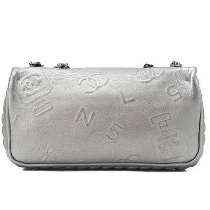 CHANEL Lambskin Iconline Turn Lock Single Flap Chain Shoulder Silver Silver-Tone Hardware, Pre-Owned