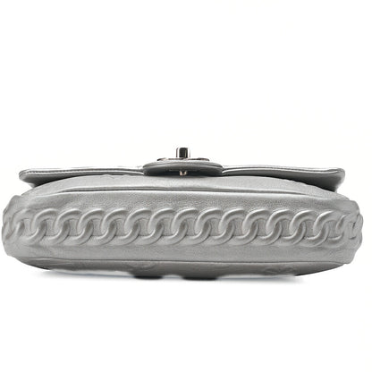 CHANEL Lambskin Iconline Turn Lock Single Flap Chain Shoulder Silver Silver-Tone Hardware, Pre-Owned