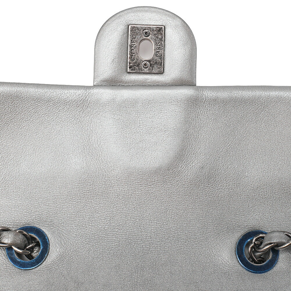 CHANEL Lambskin Iconline Turn Lock Single Flap Chain Shoulder Silver Silver-Tone Hardware, Pre-Owned
