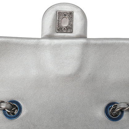 CHANEL Lambskin Iconline Turn Lock Single Flap Chain Shoulder Silver Silver-Tone Hardware, Pre-Owned