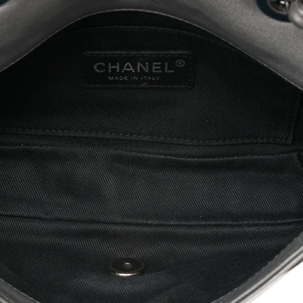 CHANEL Lambskin Iconline Turn Lock Single Flap Chain Shoulder Silver Silver-Tone Hardware, Pre-Owned