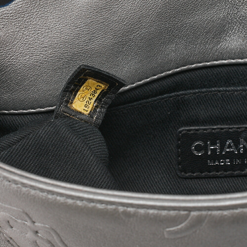 CHANEL Lambskin Iconline Turn Lock Single Flap Chain Shoulder Silver Silver-Tone Hardware, Pre-Owned