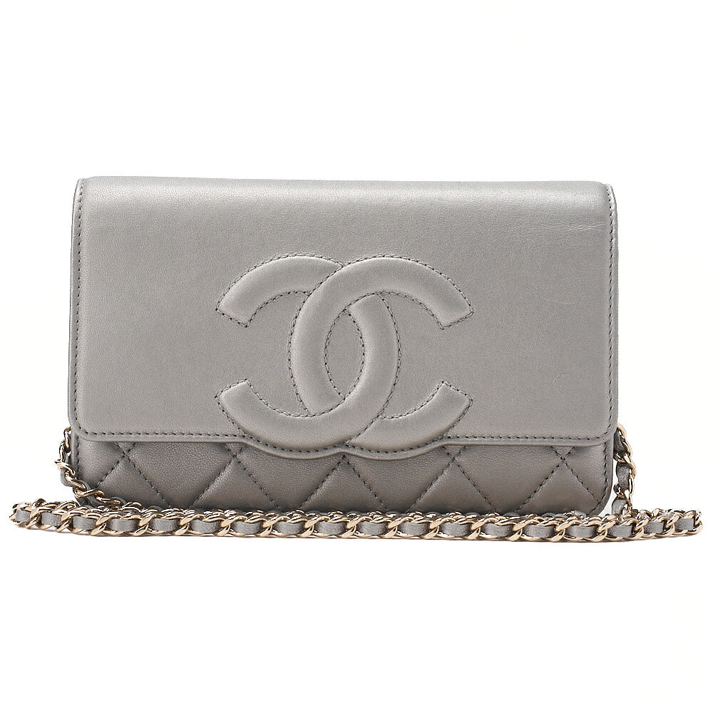 CHANEL Chanel Matelasse Coco Mark Chain Wallet Lambskin Silver Gold-Tone Hardware, Pre-Owned